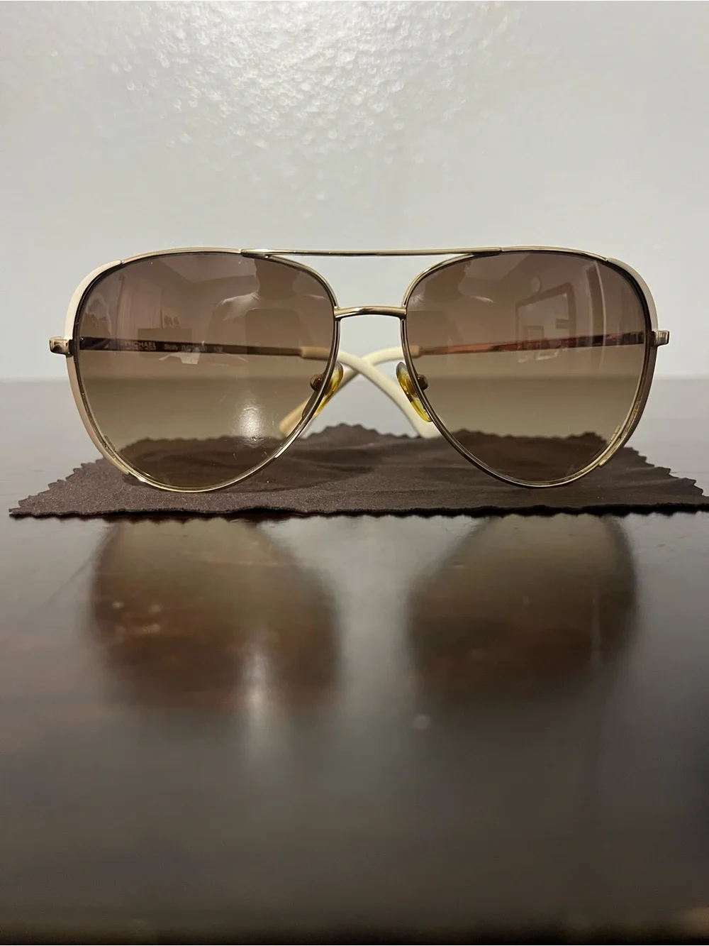Michael Kors Gold Aviator Sunglasses with Gradient Black Lenses